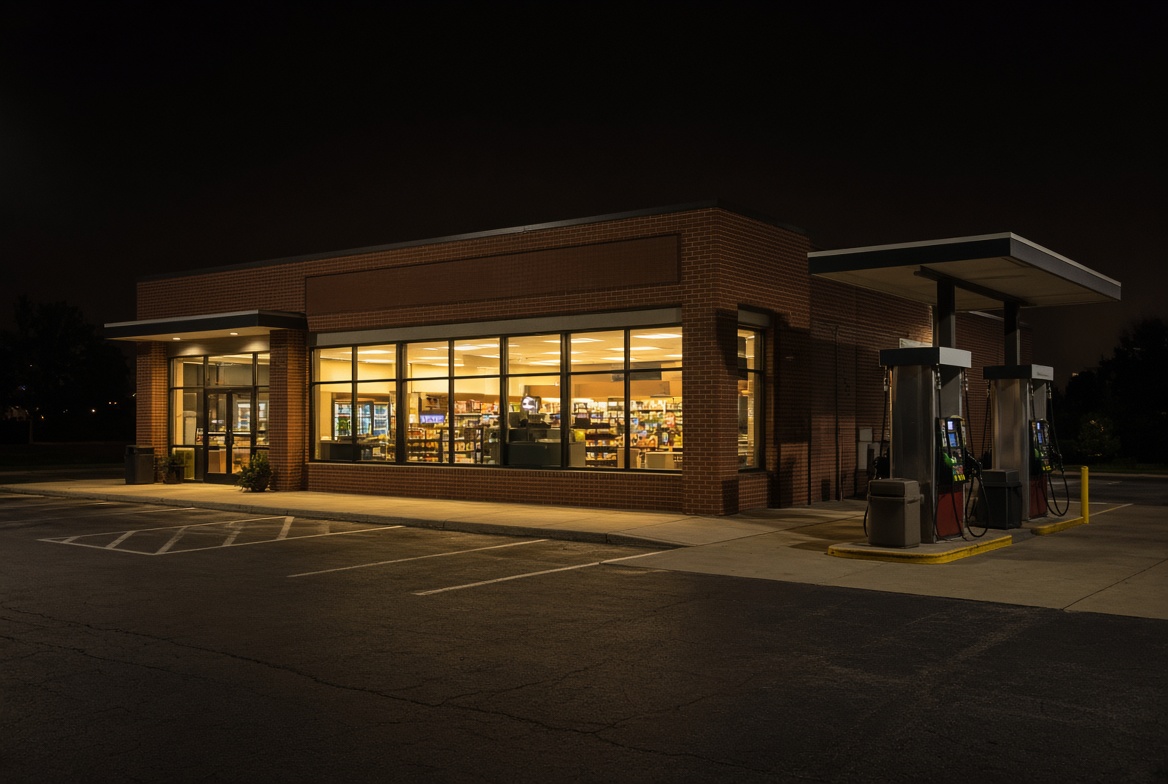 A single convenience store at night
